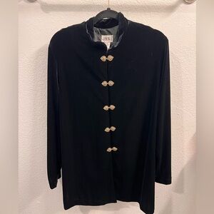 Vintage Velvet JBS Ltd. High-Collar Jacket with Ornate Gold Clasp Buttons